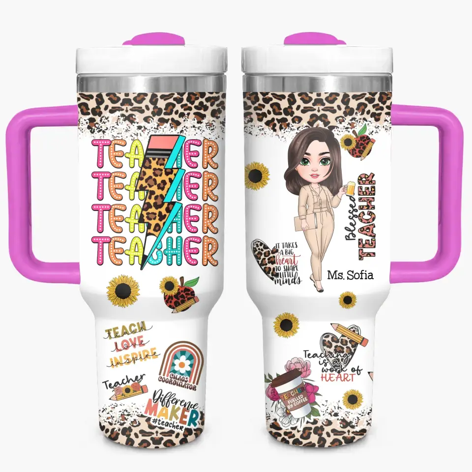 Blessed Teacher - Personalized Custom Tumbler With Handle - Teacher's Day, Appreciation Gift For Teacher