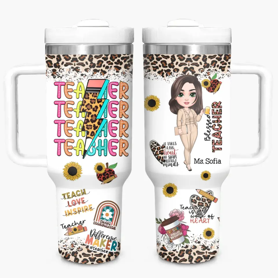 Blessed Teacher - Personalized Custom Tumbler With Handle - Teacher's Day, Appreciation Gift For Teacher