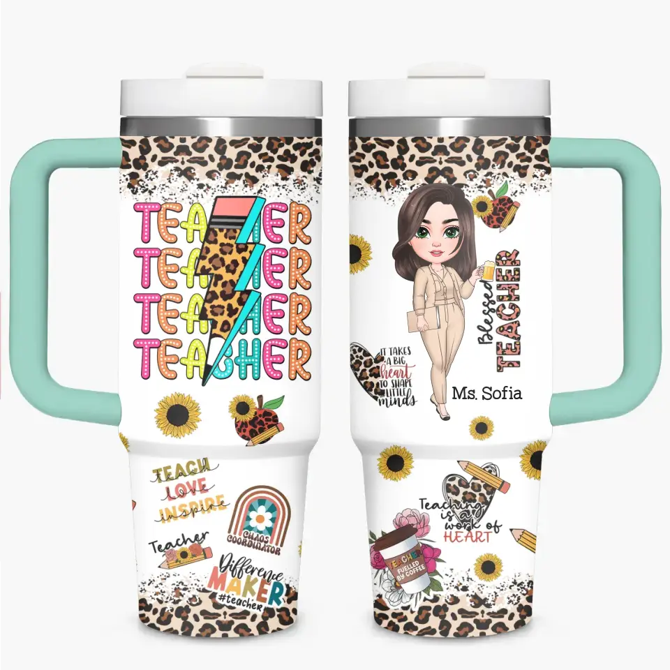 Blessed Teacher - Personalized Custom Tumbler With Handle - Teacher's Day, Appreciation Gift For Teacher