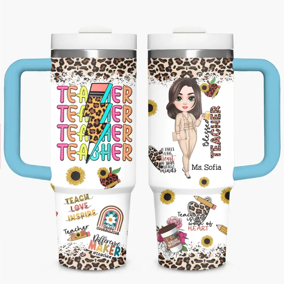 Blessed Teacher - Personalized Custom Tumbler With Handle - Teacher's Day, Appreciation Gift For Teacher