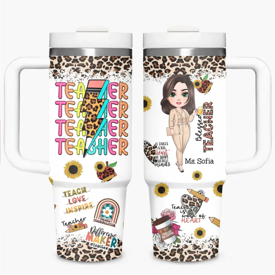 Blessed Teacher - Personalized Custom Tumbler With Handle - Teacher's Day, Appreciation Gift For Teacher