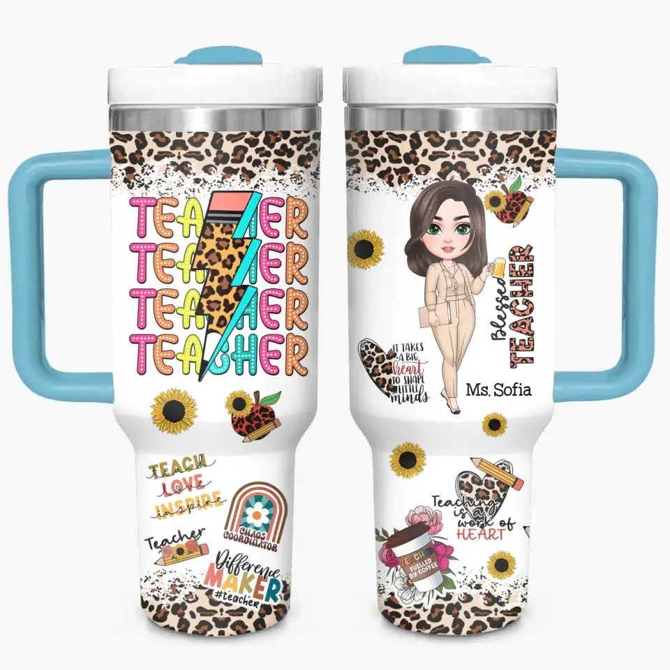 Blessed Teacher - Personalized Custom Tumbler With Handle - Teacher's Day, Appreciation Gift For Teacher