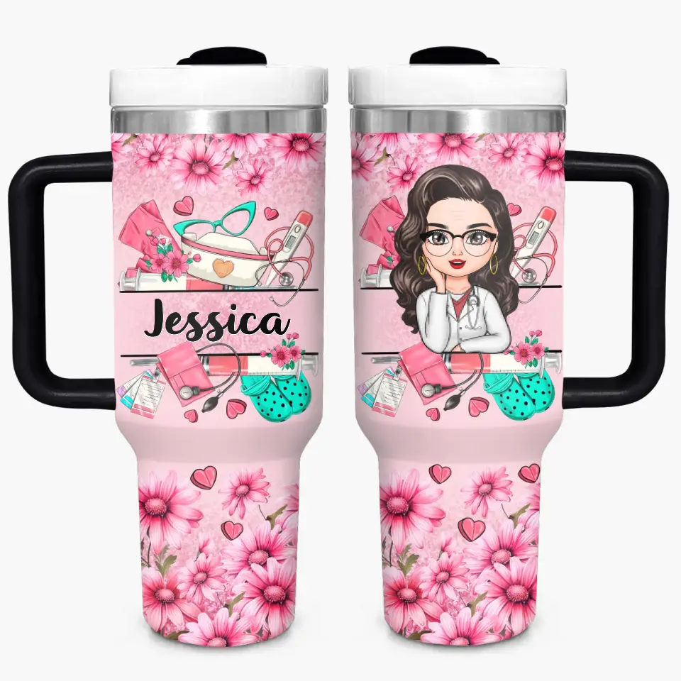 Blooming Wellness Tumbler - Personalized Custom Tumbler With Handle - Appreciation Gift for Nurse NCU0PT042