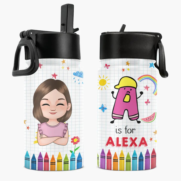 Kid Pencil - Personalized Custom Kids Insulated Bottle - Birthday, Back To School, Kindergarten, First, Second, Third, Fourth, Fifth Grade, Pre-K Gift For Kid