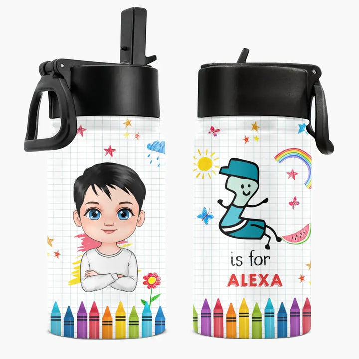 Kid Pencil - Personalized Custom Kids Insulated Bottle - Birthday, Back To School, Kindergarten, First, Second, Third, Fourth, Fifth Grade, Pre-K Gift For Kid