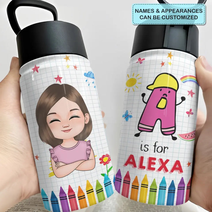 Kid Pencil - Personalized Custom Kids Insulated Bottle - Birthday, Back To School, Kindergarten, First, Second, Third, Fourth, Fifth Grade, Pre-K Gift For Kid