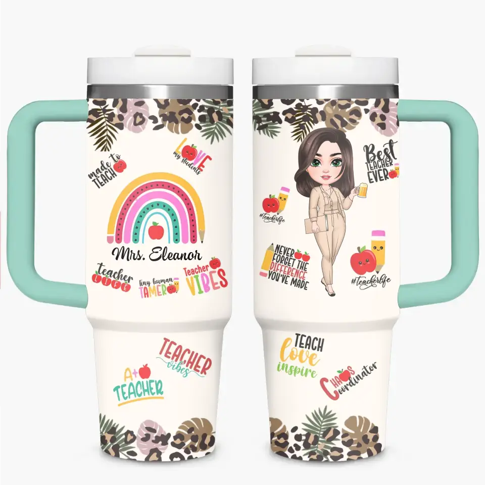 Teacher Vibes - Personalized Custom Tumbler With Handle - Teacher's Day, Appreciation Gift For Teacher