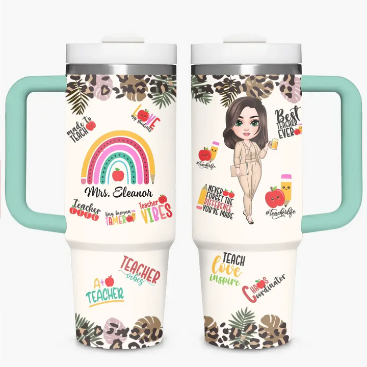 Teacher Vibes - Personalized Custom Tumbler With Handle - Teacher's Day, Appreciation Gift For Teacher