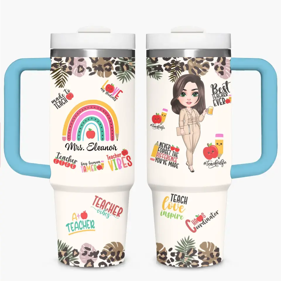 Teacher Vibes - Personalized Custom Tumbler With Handle - Teacher's Day, Appreciation Gift For Teacher
