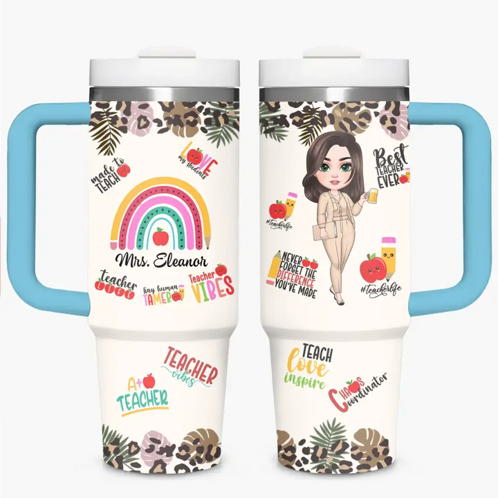 Teacher Vibes - Personalized Custom Tumbler With Handle - Teacher's Day, Appreciation Gift For Teacher