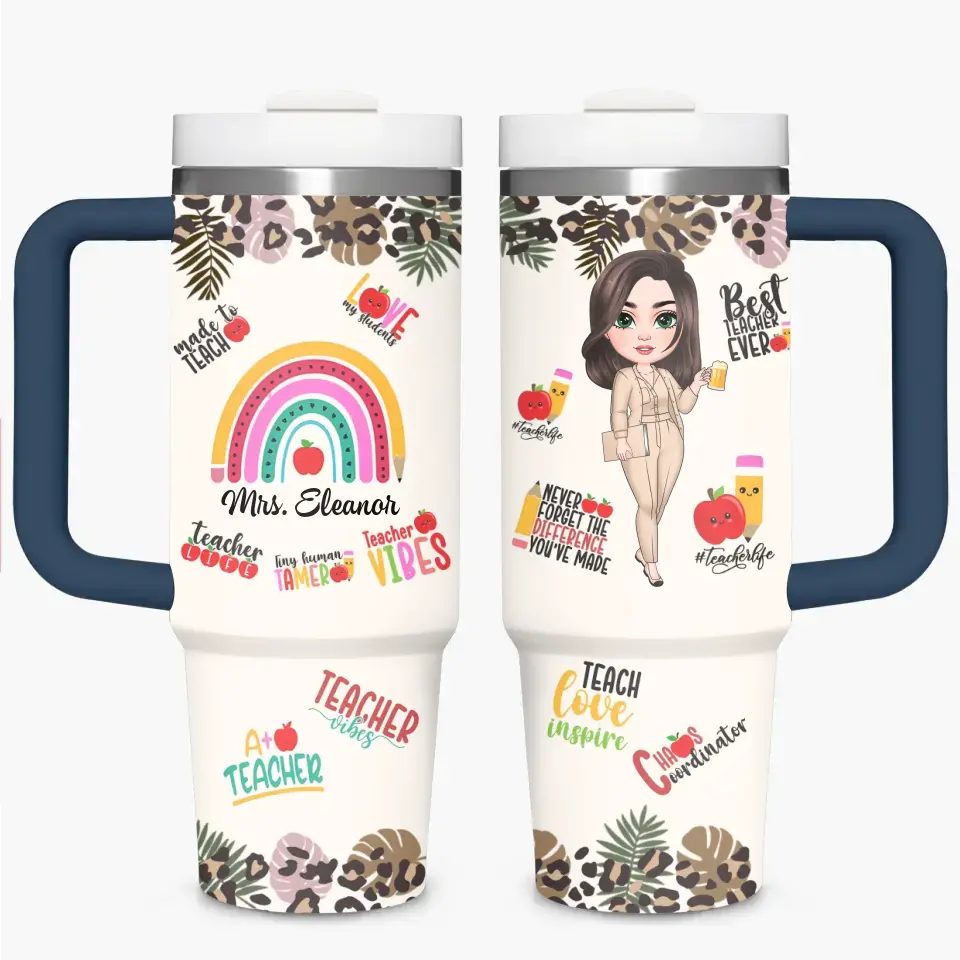 Teacher Vibes - Personalized Custom Tumbler With Handle - Teacher's Day, Appreciation Gift For Teacher
