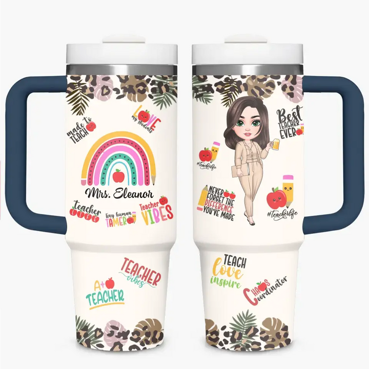 Teacher Vibes - Personalized Custom Tumbler With Handle - Teacher's Day, Appreciation Gift For Teacher