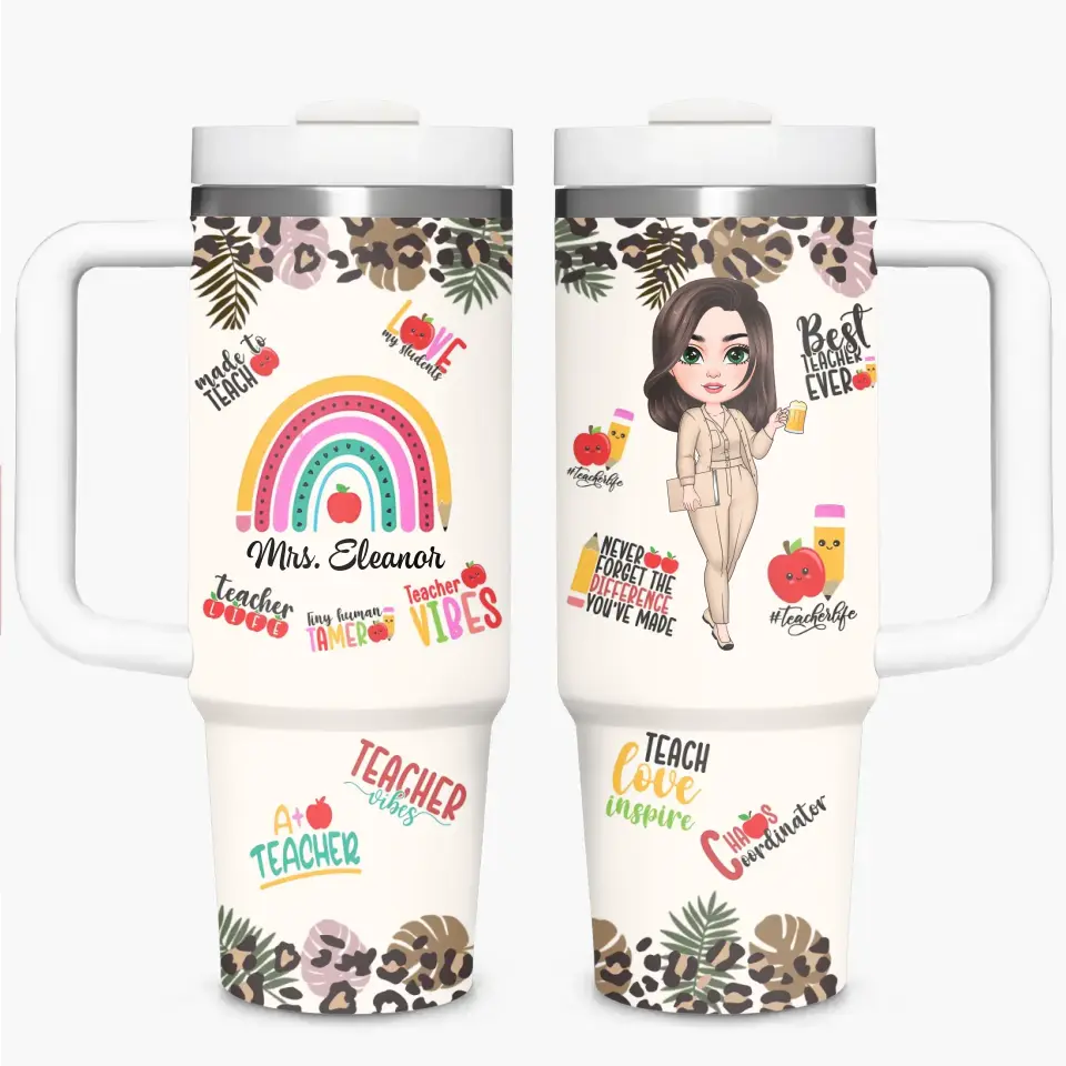 Teacher Vibes - Personalized Custom Tumbler With Handle - Teacher's Day, Appreciation Gift For Teacher