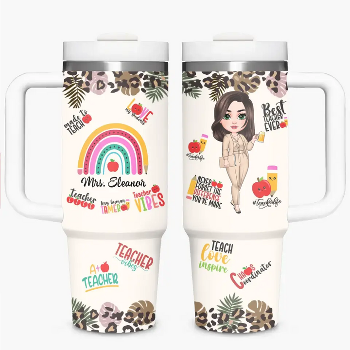 Teacher Vibes - Personalized Custom Tumbler With Handle - Teacher's Day, Appreciation Gift For Teacher