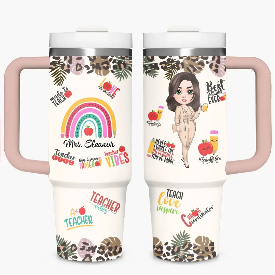 Teacher Vibes - Personalized Custom Tumbler With Handle - Teacher's Day, Appreciation Gift For Teacher