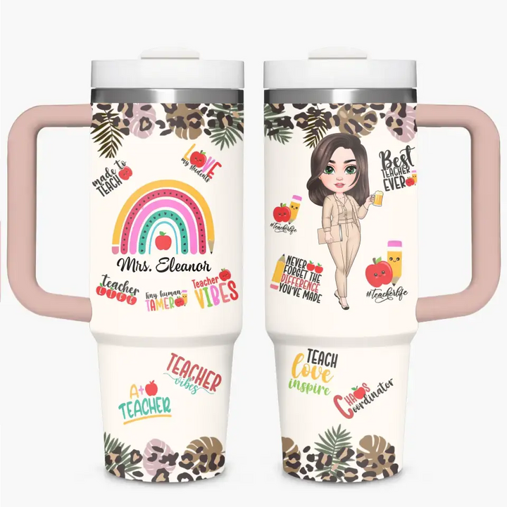 Teacher Vibes - Personalized Custom Tumbler With Handle - Teacher's Day, Appreciation Gift For Teacher