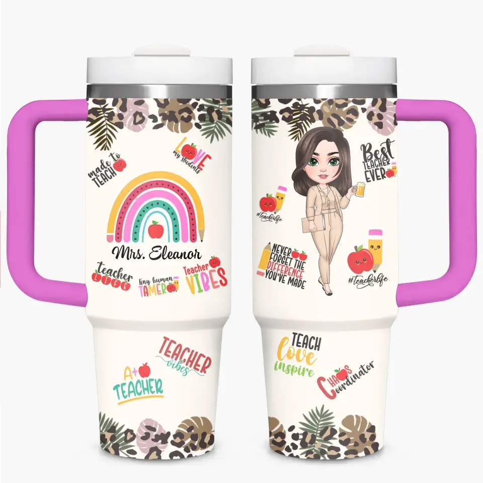Teacher Vibes - Personalized Custom Tumbler With Handle - Teacher's Day, Appreciation Gift For Teacher