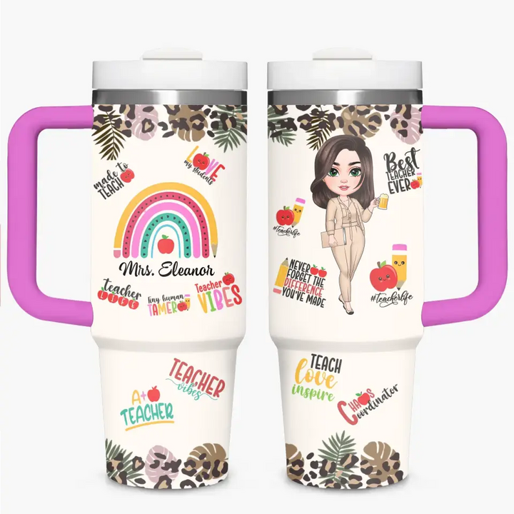Teacher Vibes - Personalized Custom Tumbler With Handle - Teacher's Day, Appreciation Gift For Teacher