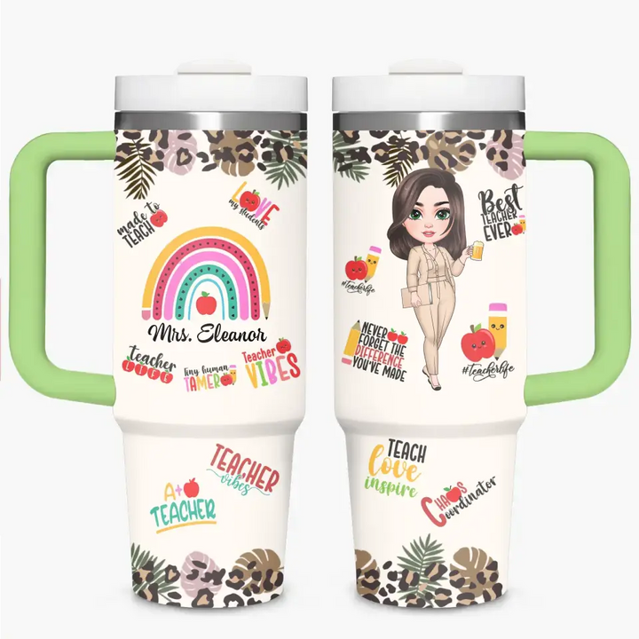 Teacher Vibes - Personalized Custom Tumbler With Handle - Teacher's Day, Appreciation Gift For Teacher
