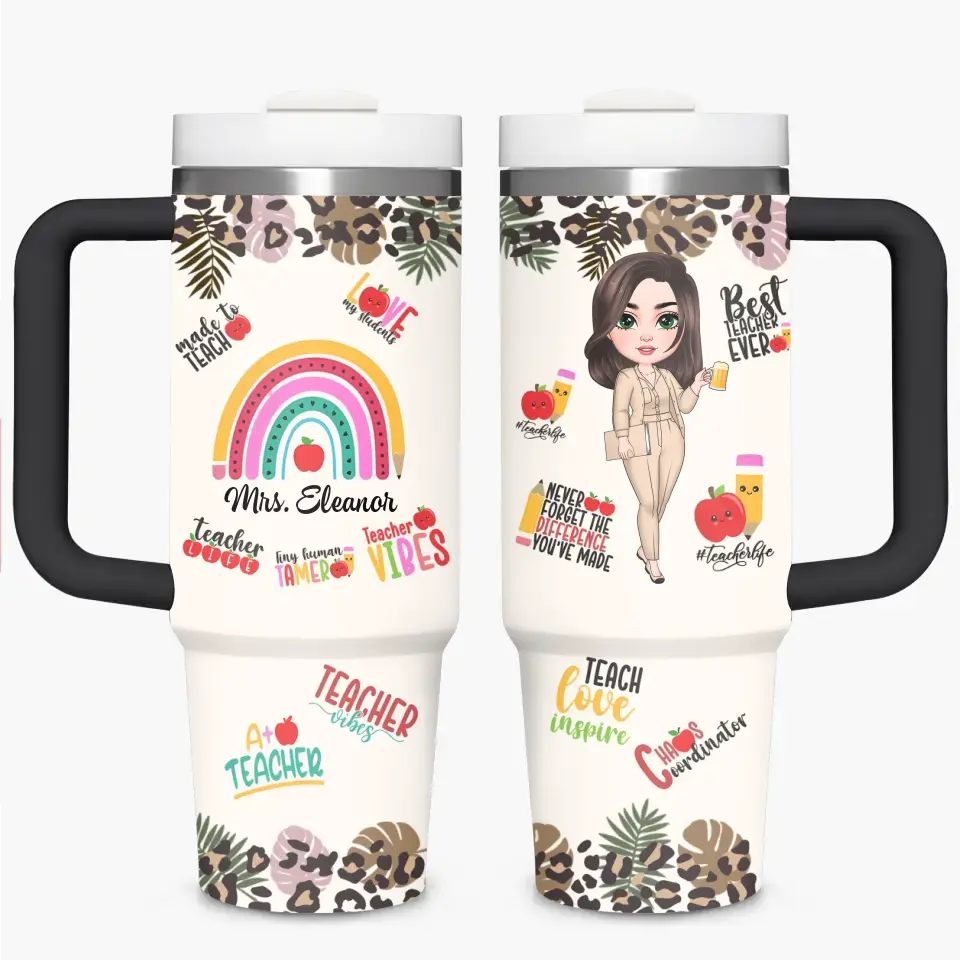 Teacher Vibes - Personalized Custom Tumbler With Handle - Teacher's Day, Appreciation Gift For Teacher