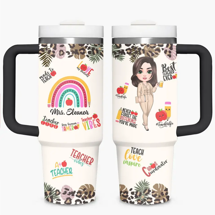 Teacher Vibes - Personalized Custom Tumbler With Handle - Teacher's Day, Appreciation Gift For Teacher