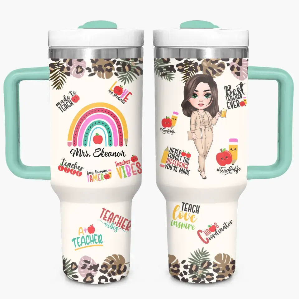 Teacher Vibes - Personalized Custom Tumbler With Handle - Teacher's Day, Appreciation Gift For Teacher