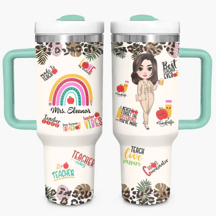 Teacher Vibes - Personalized Custom Tumbler With Handle - Teacher's Day, Appreciation Gift For Teacher