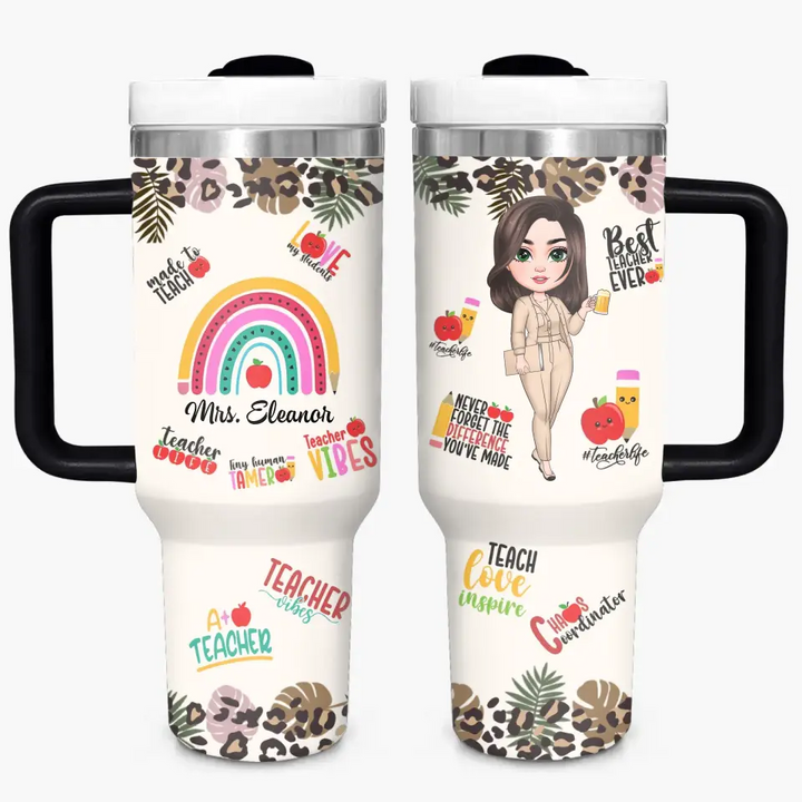 Teacher Vibes - Personalized Custom Tumbler With Handle - Teacher's Day, Appreciation Gift For Teacher