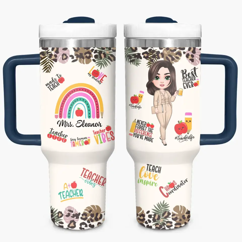 Teacher Vibes - Personalized Custom Tumbler With Handle - Teacher's Day, Appreciation Gift For Teacher