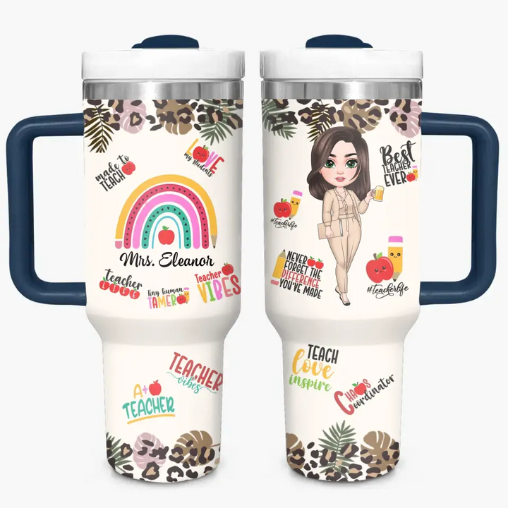 Teacher Vibes - Personalized Custom Tumbler With Handle - Teacher's Day, Appreciation Gift For Teacher
