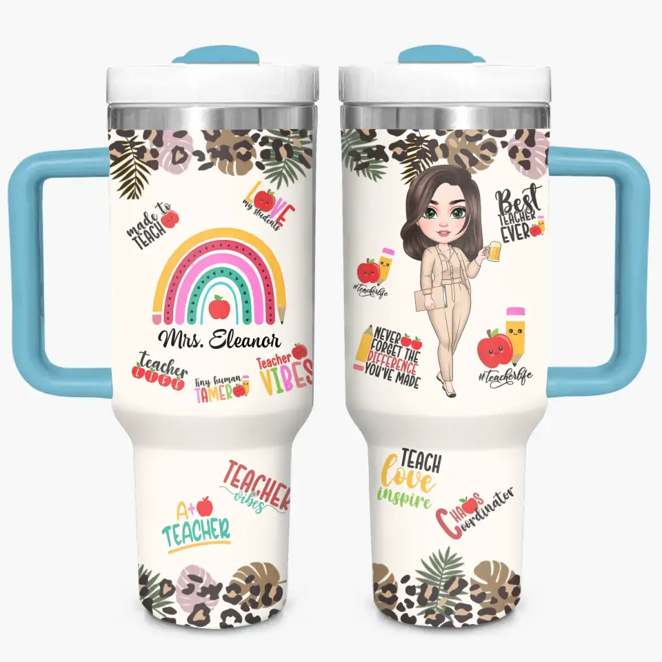 Teacher Vibes - Personalized Custom Tumbler With Handle - Teacher's Day, Appreciation Gift For Teacher