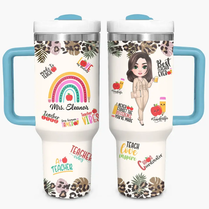 Teacher Vibes - Personalized Custom Tumbler With Handle - Teacher's Day, Appreciation Gift For Teacher