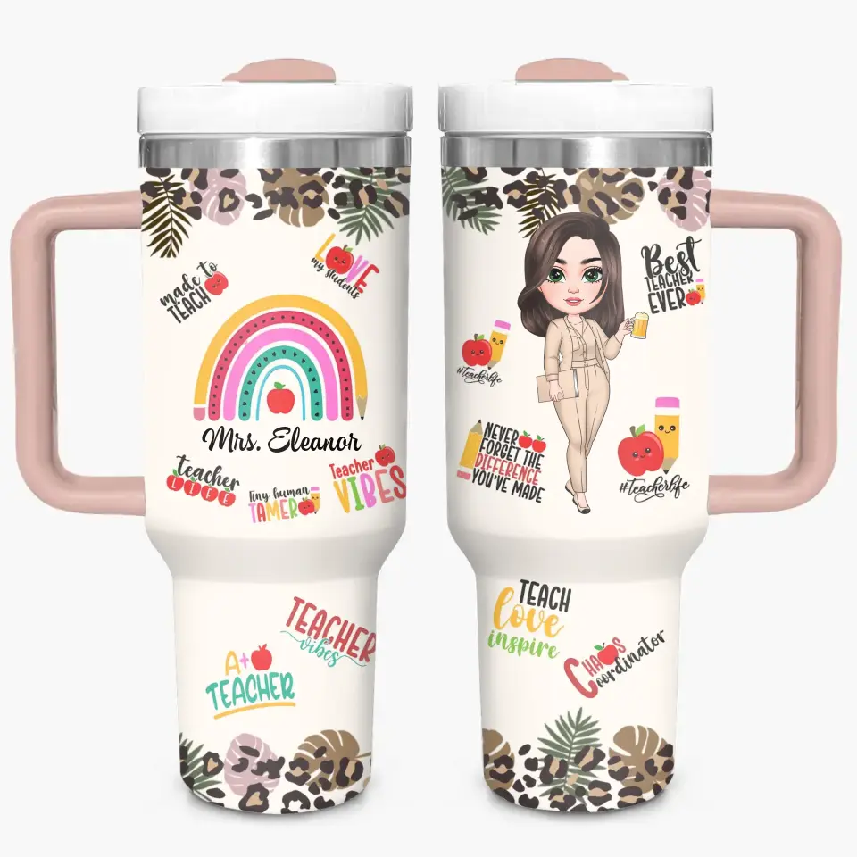Teacher Vibes - Personalized Custom Tumbler With Handle - Teacher's Day, Appreciation Gift For Teacher
