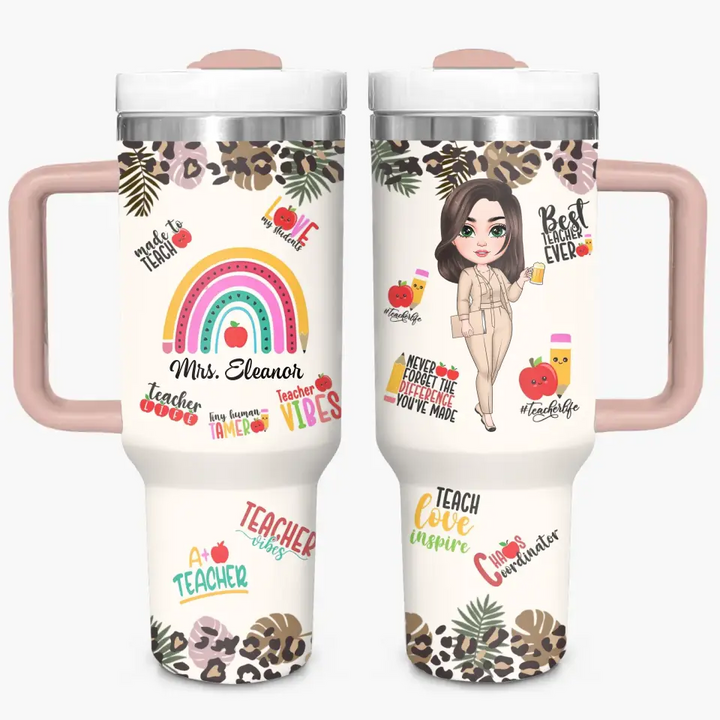 Teacher Vibes - Personalized Custom Tumbler With Handle - Teacher's Day, Appreciation Gift For Teacher