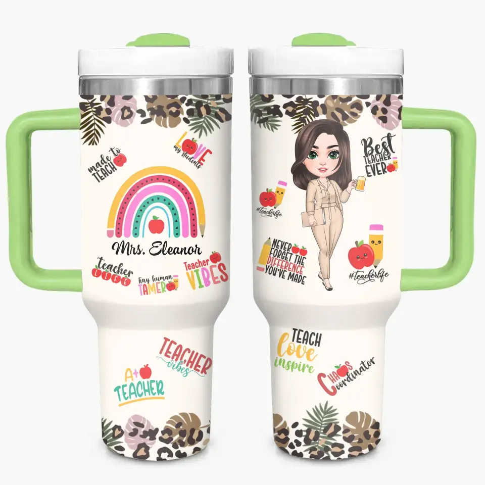 Teacher Vibes - Personalized Custom Tumbler With Handle - Teacher's Day, Appreciation Gift For Teacher