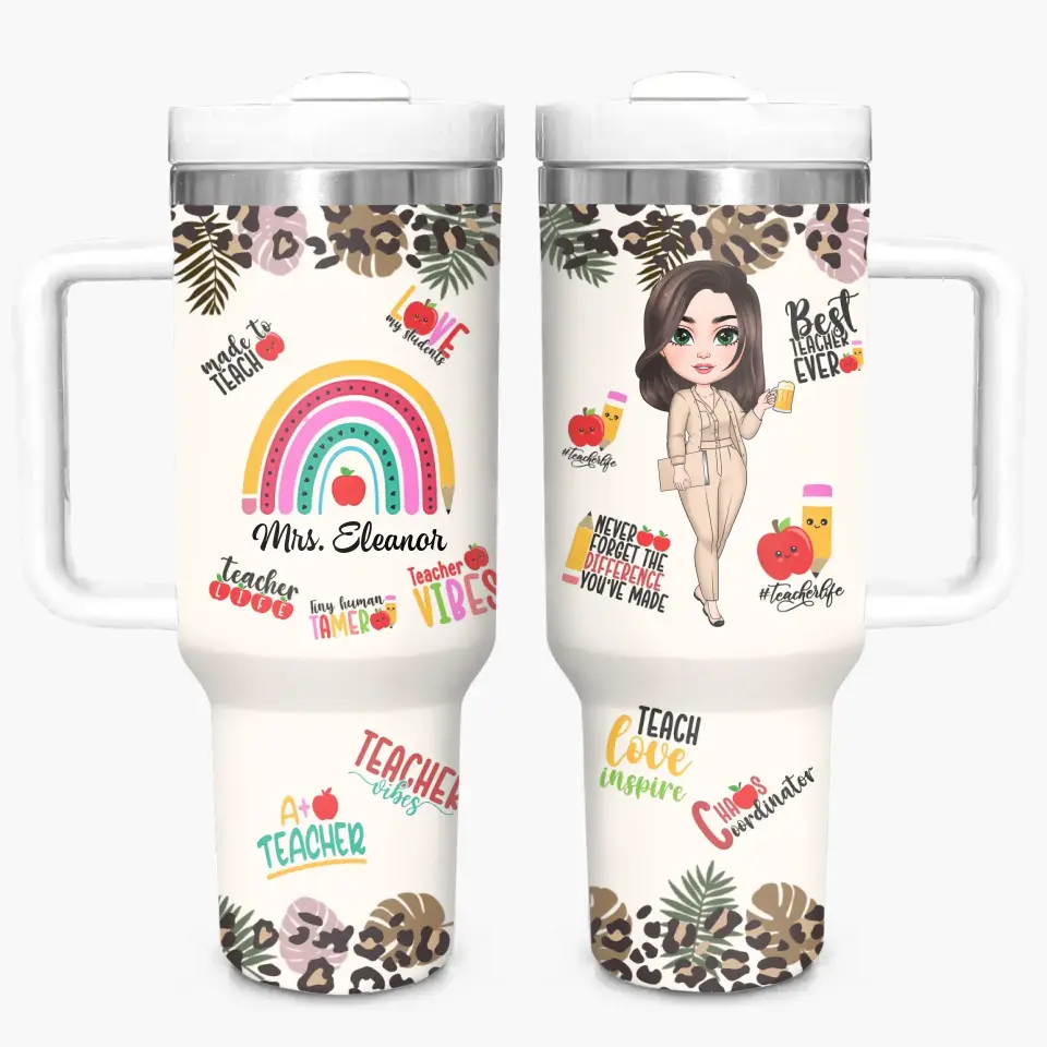 Teacher Vibes - Personalized Custom Tumbler With Handle - Teacher's Day, Appreciation Gift For Teacher