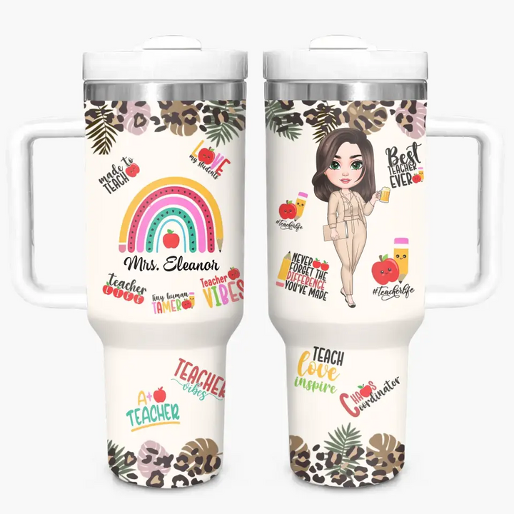 Teacher Vibes - Personalized Custom Tumbler With Handle - Teacher's Day, Appreciation Gift For Teacher