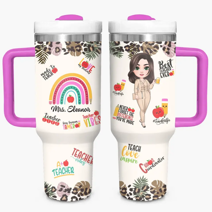 Teacher Vibes - Personalized Custom Tumbler With Handle - Teacher's Day, Appreciation Gift For Teacher