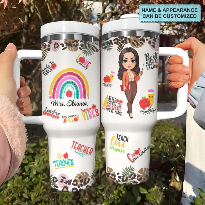 Teacher Vibes - Personalized Custom Tumbler With Handle - Teacher's Day, Appreciation Gift For Teacher