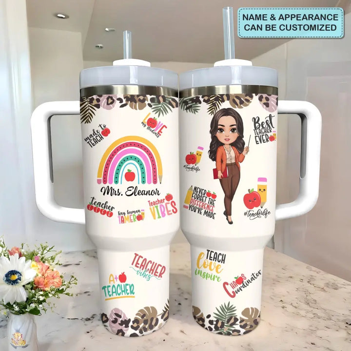 Teacher Vibes - Personalized Custom Tumbler With Handle - Teacher's Day, Appreciation Gift For Teacher