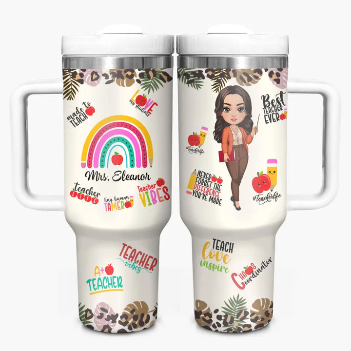 Teacher Vibes - Personalized Custom Tumbler With Handle - Teacher's Day, Appreciation Gift For Teacher
