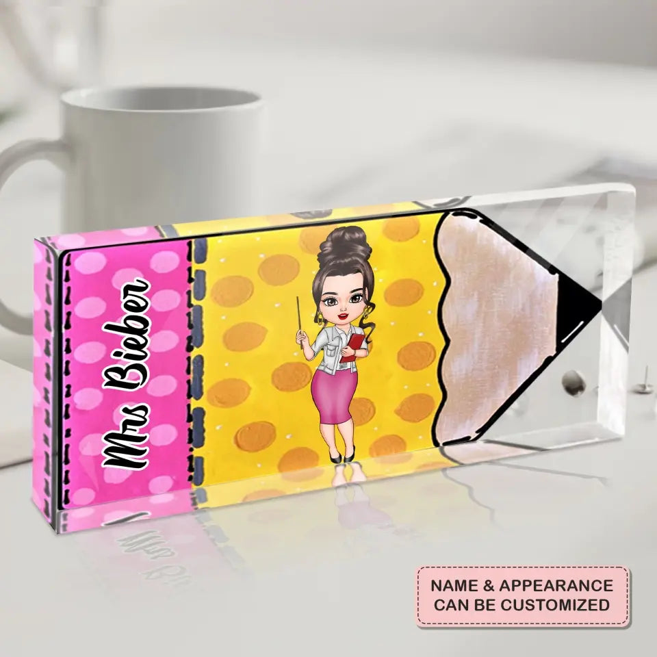 Teacher Pencil - Personalized Custom Desk Plate - Teacher's Day, Appreciation Gift For Teacher