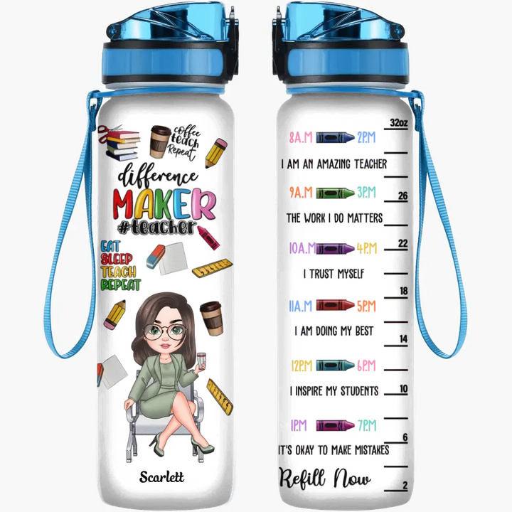 Teacher Fuel - Personalized Custom Water Tracker Bottle - Teacher's Day, Appreciation Gift For Teacher