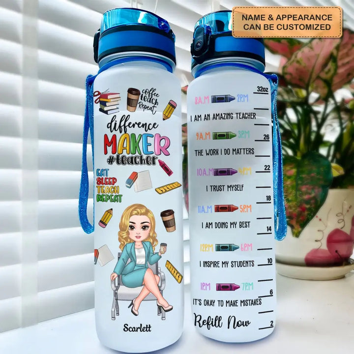Teacher Fuel - Personalized Custom Water Tracker Bottle - Teacher's Day, Appreciation Gift For Teacher
