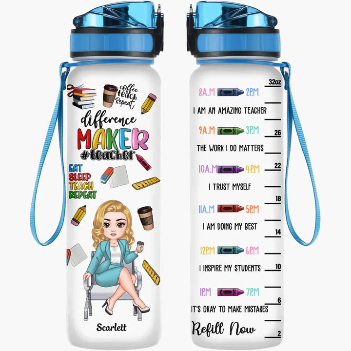 Teacher Fuel - Personalized Custom Water Tracker Bottle - Teacher's Day, Appreciation Gift For Teacher