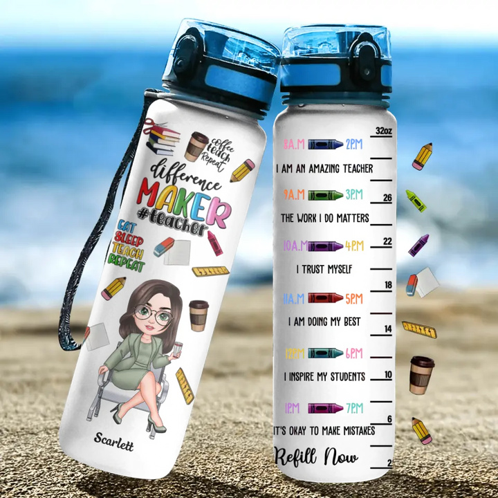 Teacher Fuel - Personalized Custom Water Tracker Bottle - Teacher's Day, Appreciation Gift For Teacher