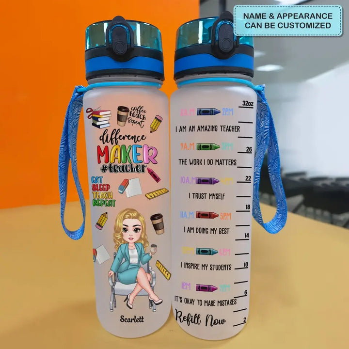 Teacher Fuel - Personalized Custom Water Tracker Bottle - Teacher's Day, Appreciation Gift For Teacher