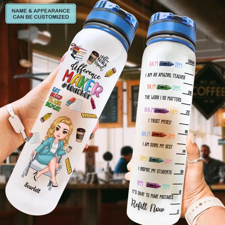 Teacher Fuel - Personalized Custom Water Tracker Bottle - Teacher's Day, Appreciation Gift For Teacher