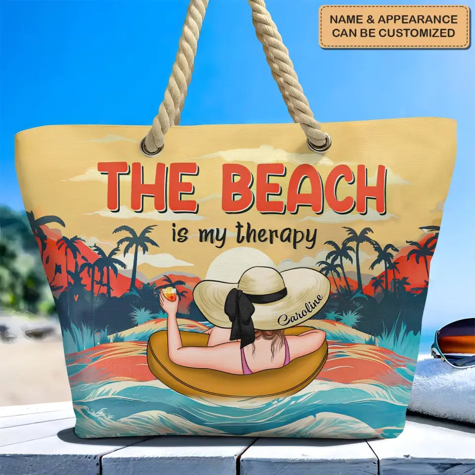 The Beach Is My Therapy - Personalized Custom Beach Bag - Vacation Gift, Summer Gift For Family Members