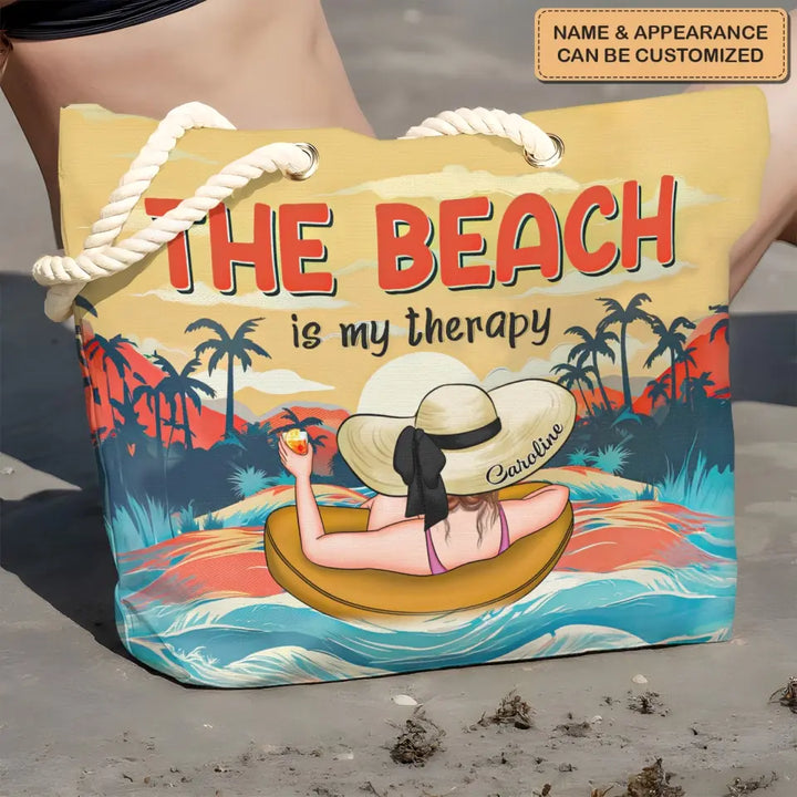 The Beach Is My Therapy - Personalized Custom Beach Bag - Vacation Gift, Summer Gift For Family Members